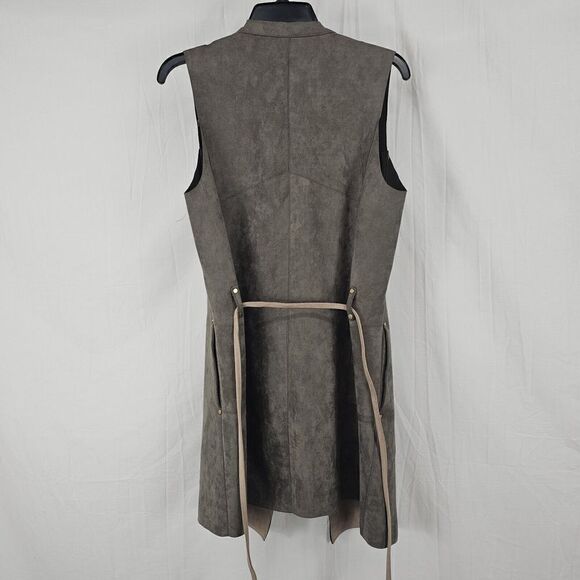 Fate The Label Women's Size Small Waterfall Vest Brown Suede Belted Tie - Picture 5 of 7